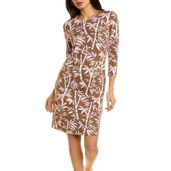 J. Mclaughlin Sophia Catalina Cloth Sheath Dress Brown Pink Bamboo Large K - Picture 1 of 7